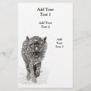 Flyer Lobo negro enojado en la nieve, invierno salvaje