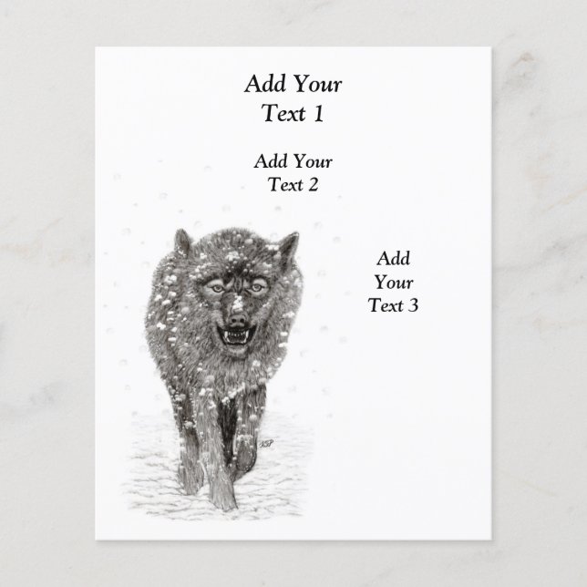 Flyer Lobo negro enojado en la nieve, invierno salvaje (Frente)