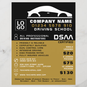Flyer Logo de Black & White Car, Escuela de Conducción, 