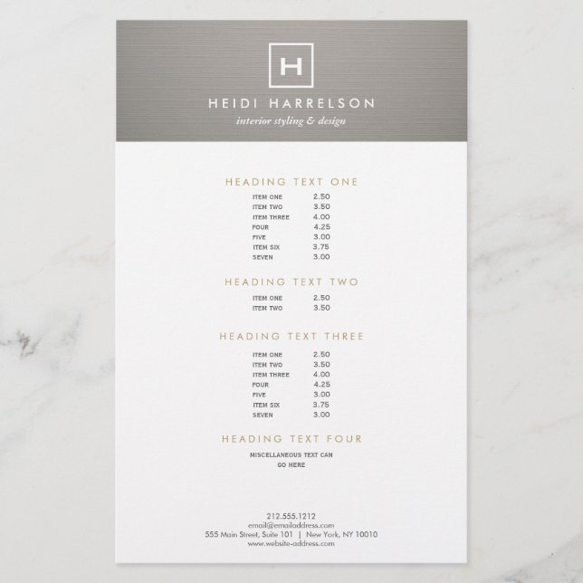 Flyer LOGO DE CAJA con SU INICIAL/MONOGRAMA en LINEN GRI (Frente)