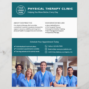 Flyer Logo de clínica de terapia física en azul turquesa