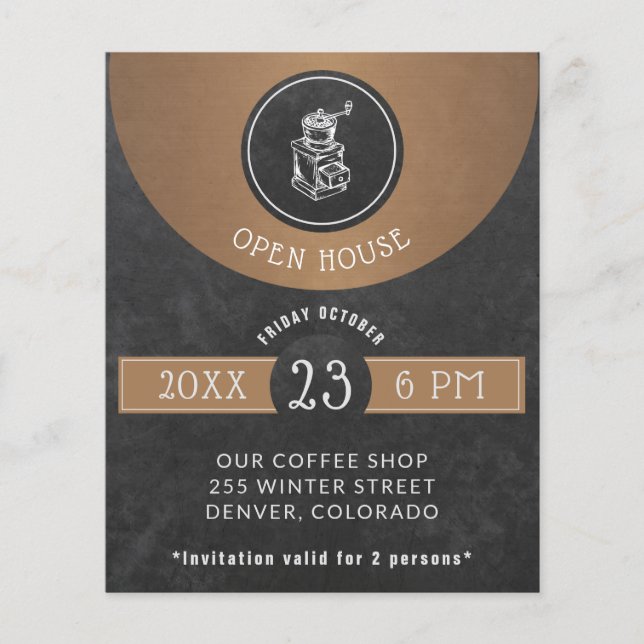 Flyer Logo de Coffee House Cobre y Negro (Frente)