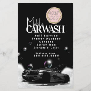 Flyer Logo de Detallado de Lavado de Autos Móvil Rojo