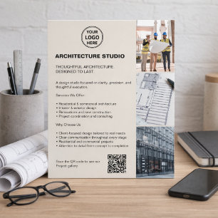 Flyer Logo de foto QR de arquitectura neutral moderna pa