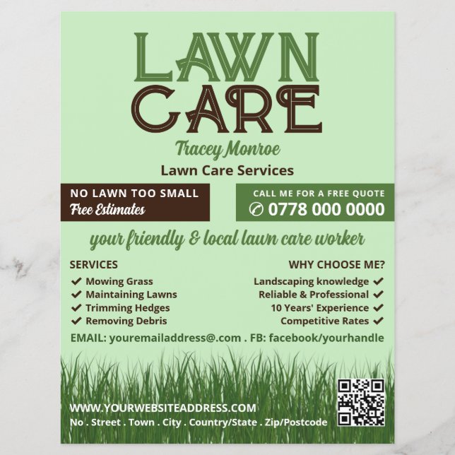 Flyer Logo de Lawn Care, Servicios de atención al jardín (Frente)