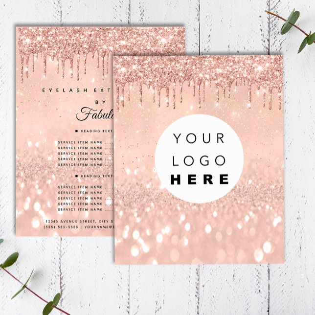 Flyer Logo de Makeup Salón de belleza Rosa Purpurina Pre (Makeup Beauty Salon Rose Glitter Price Logo Flyer)