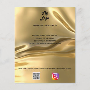 Flyer Logo de negocios código qr instagram oro dorado