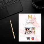 Flyer Logo de negocios foto código qr Instagram mármol r<br><div class="desc">Personalice y agregue su logotipo comercial,  nombre,  texto,  foto,  su propio código QR a su cuenta de Instagram. Fondo Rubor de mármol rosa.</div>