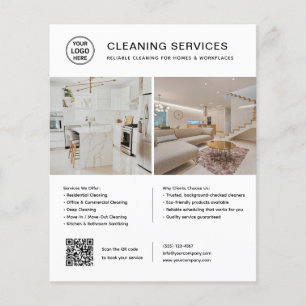 Flyer Logo de Servicios de Limpieza Código QR Foto Blanc