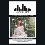 Flyer Logo del Black Professional Photographer Big Photo<br><div class="desc">Volante de marketing para un fotógrafo profesional personalizado con una gran foto, logotipo, información de contacto por un lado, y texto personalizado, más fotos y foto de perfil en un encantador diseño blanco y negro. Volante fotográfico profesional femenino y de moda en un diseño limpio con un color de acento...</div>