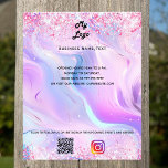 Flyer Logo del negocio de texto en instagram de código q<br><div class="desc">Personalice y agregue su logotipo comercial,  nombre,  dirección,  texto,  su propio código QR a su cuenta de Instagram. fondo Rubor rosa,  morado,  azul,  holográfico decorado con confeti.</div>