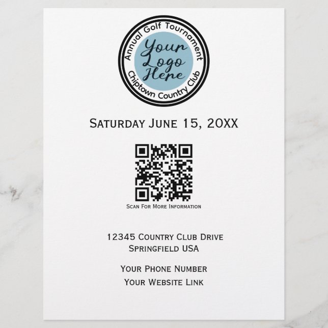 Flyer Logo del torneo de golf o personalizado de eventos (Frente)