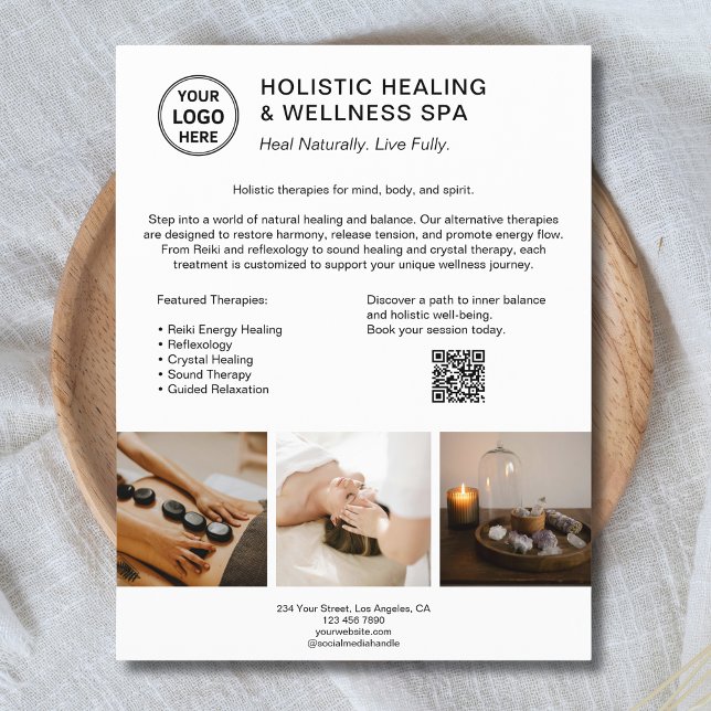 Flyer Logo fisioterapeuta QR White Business (Holistic Health Therapist Logo QR White Business Flyer)