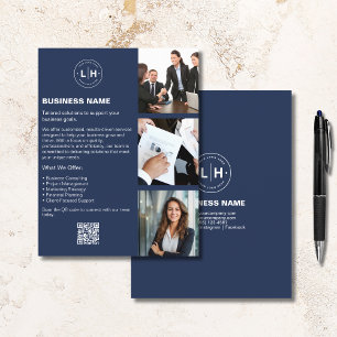 Flyer Logo Foto QR Azul Marino Profesional Empresarial