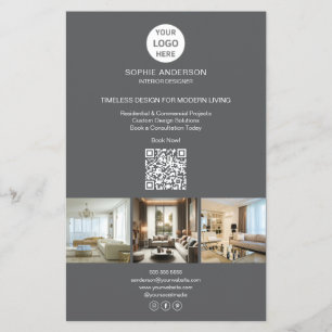 Flyer Logo Foto QR Gris Moderno Profesional Empresarial