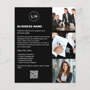 Flyer Logo Foto QR Negro Profesional Empresa