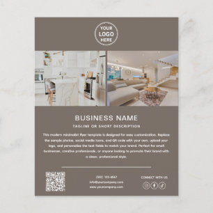 Flyer Logo Foto QR Taupe Marketing Empresarial Moderno