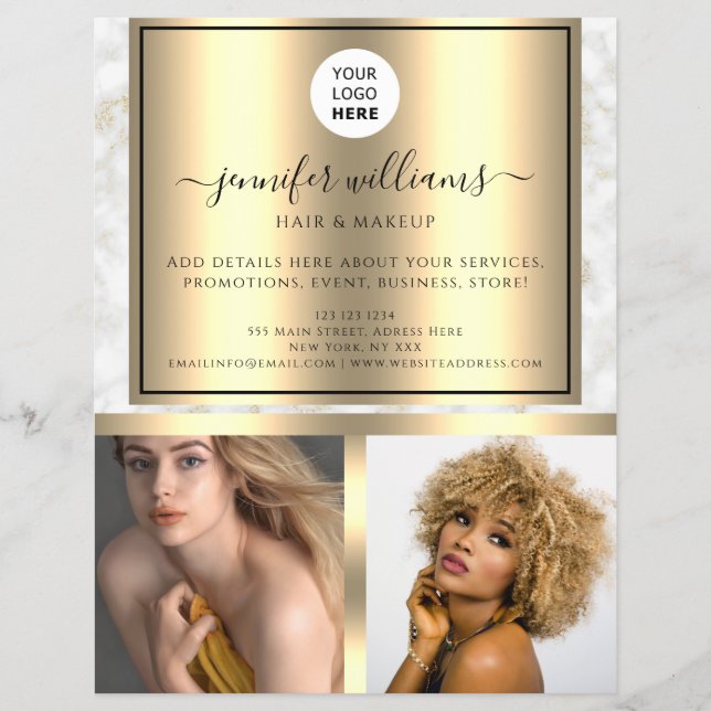 Flyer Logo fotográfico Código QR Mármol de oro promocion (Frente)