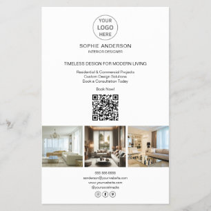 Flyer Logo Moderno Foto QR Blanco Profesional Empresa