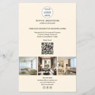Flyer Logo Moderno Foto QR Crema Profesional Empresa
