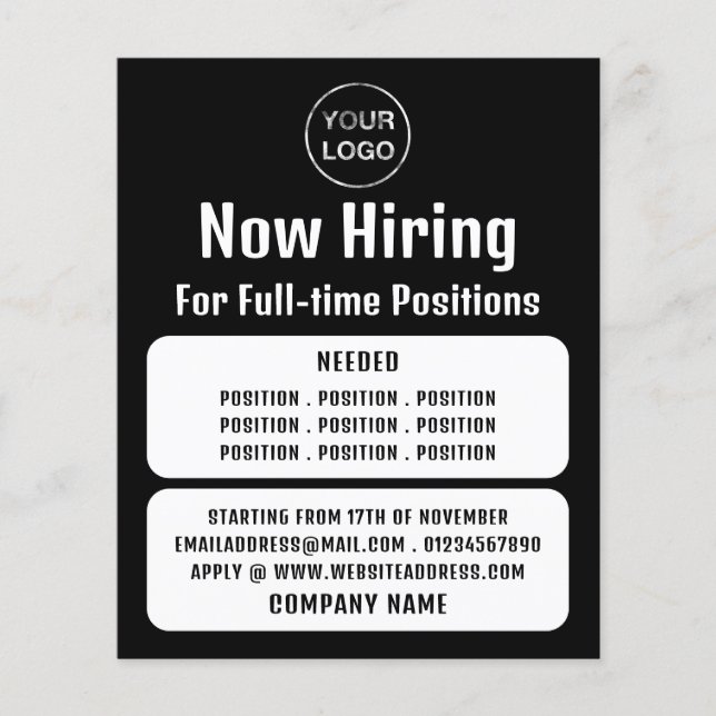 Flyer Logotipo comercial, anuncio de contratación para e (Frente)