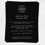 Flyer Logotipo comercial | Promoción Minimalista negra<br><div class="desc">Una sencilla plantilla de volante de negocios negro personalizado en un estilo minimalista moderno que se puede actualizar fácilmente con el logotipo de su empresa, los detalles de contacto y el texto del folleto personalizado. La solución perfecta para cualquier empresa que incluya detalles de sus productos, servicios, precios de eventos...</div>