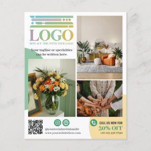 Flyer Logotipo de Círculos Verde Amarillo Fotos Promocio