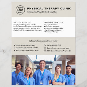 Flyer Logotipo de Clínica de Terapia Física QR Neutro Be