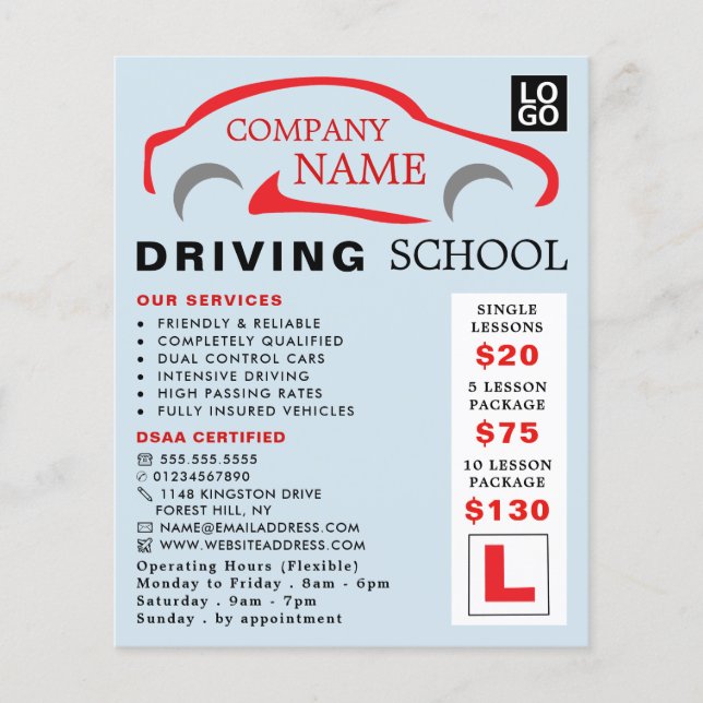 Flyer Logotipo de coche rojo, escuela de conducción, anu (Frente)