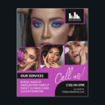 Flyer Logotipo de Collage de fotos magenta Promoción de<br><div class="desc">Volante de doble cara para un artista de maquillaje, pintor de uñas, peluquero o profesión similar donde se necesita mostrar su trabajo en un collage retro de fotos con bordes magenta y fondo magenta. Personalice con su logotipo y en la parte posterior una foto adicional y su código QR con...</div>