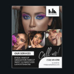 Flyer Logotipo de Collage de fotos retro Promoción de ma<br><div class="desc">Volante de doble cara para un artista de maquillaje, pintor de uñas, peluquero o profesión similar donde necesitas mostrar tu trabajo en un collage retro de fotos con fondo y texto en blanco y negro. Personalice con su logotipo y en la parte posterior una foto adicional y su código QR...</div>