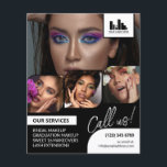 Flyer Logotipo de Collage de fotos retro Promoción de ma<br><div class="desc">Volante de doble cara para un artista de maquillaje, pintor de uñas, peluquero o profesión similar donde necesitas mostrar tu trabajo en un collage retro de fotos con fondo y texto en blanco y negro. Personalice con su logotipo y en la parte posterior una foto adicional y su código QR...</div>