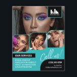 Flyer Logotipo de Collage de fotos turquesa Promoción de<br><div class="desc">Volante de doble cara para un artista de maquillaje, pintor de uñas, peluquero o profesión similar donde se necesita mostrar su trabajo en un collage retro de fotos con bordes turquesa y fondo turquesa. Personalice con su logotipo y en la parte posterior una foto adicional y su código QR con...</div>