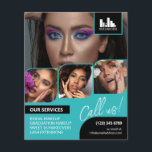 Flyer Logotipo de Collage de fotos turquesa Promoción de<br><div class="desc">Volante de doble cara para un artista de maquillaje, pintor de uñas, peluquero o profesión similar donde se necesita mostrar su trabajo en un collage retro de fotos con bordes turquesa y fondo turquesa. Personalice con su logotipo y en la parte posterior una foto adicional y su código QR con...</div>