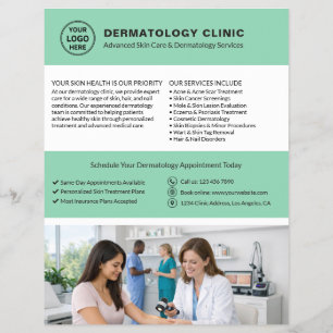 Flyer Logotipo de Dermatólogo Médico de la Piel Verde Su