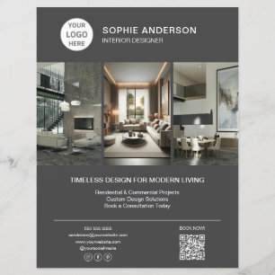 Flyer Logotipo de diseñador de interiores Foto Gris Prof