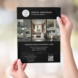 Flyer Logotipo de diseñador de interiores Foto Negra Pro