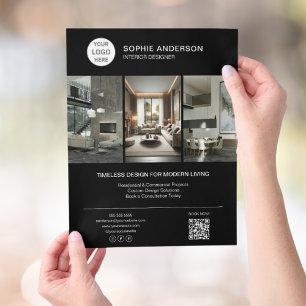 Flyer Logotipo de diseñador de interiores Foto Negra Pro