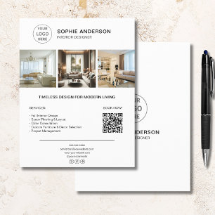 Flyer Logotipo de Diseñador de Interiores Foto QR Negoci