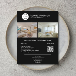 Flyer Logotipo de diseñador de interiores Foto QR Negro 