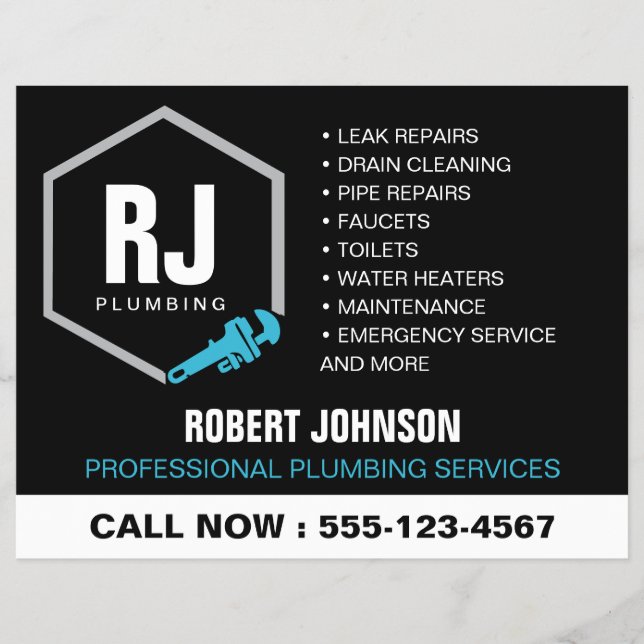 Flyer Logotipo de fontanero profesional Servicios de fon (Frente)