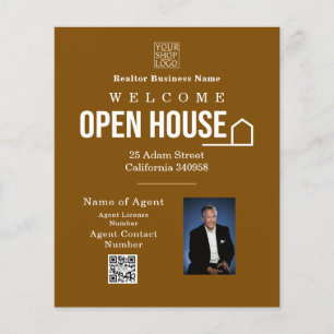 Flyer Logotipo de foto marrón de casa abierta de la prop