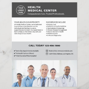 Flyer Logotipo de Foto QR Gris de Doctor de Clínica de A