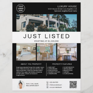 Flyer Logotipo de foto QR negro para venta de casa de bi