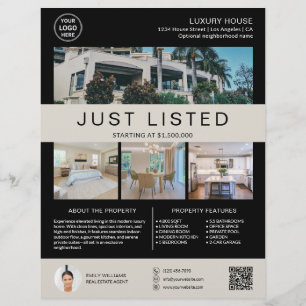 Flyer Logotipo de foto QR negro para venta de casa de bi