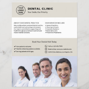 Flyer Logotipo de foto QR neutro beige de oficina dental