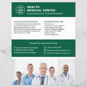 Flyer Logotipo de foto QR verde del médico de la clínica