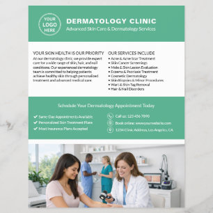 Flyer Logotipo de la clínica de dermatología QR Verde