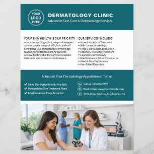 Flyer Logotipo de la clínica de dermatología QR Verde te