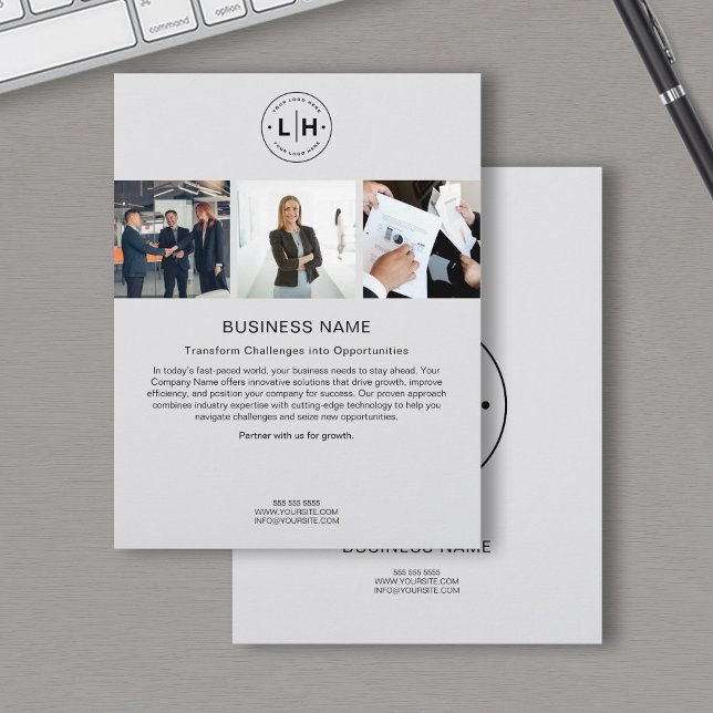 Flyer Logotipo de Personalizado moderno Foto Gris empres (Modern Custom Logo Photo Corporate Business Gray Flyer)